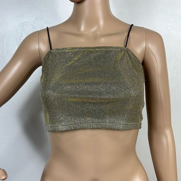 Akira Shimmery Pull On Square Neck Crop Top Bustier Size S - Picture 1 of 8